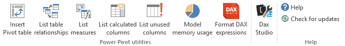 Power Pivot Utilites ribbon