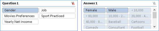Figure 8 In Excel 2010, the slicer for answers displays possible choices for the selected question first in the list.