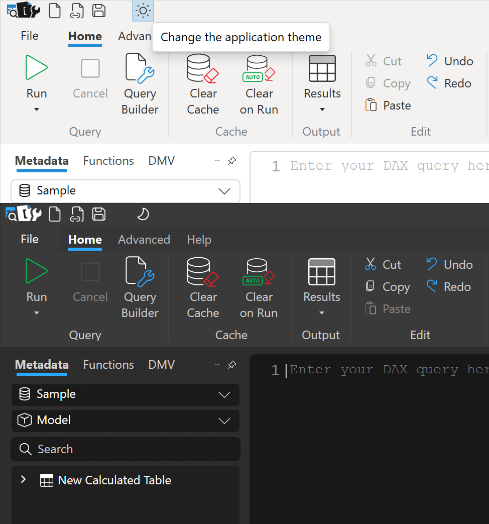 Light and dark mode in DAX Studio 3