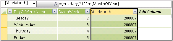 Define YearMonth Column