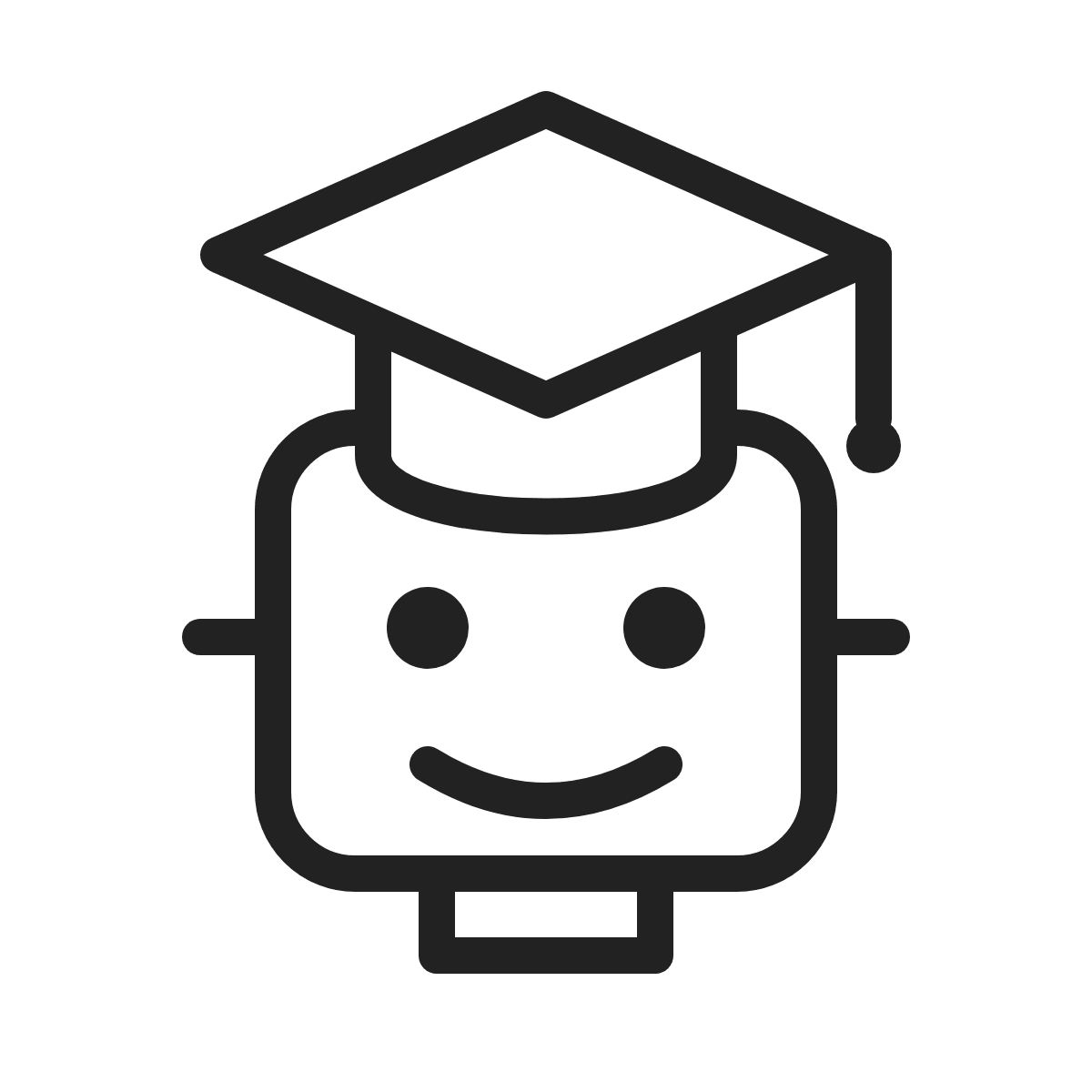 Robot wearing a graduation cap